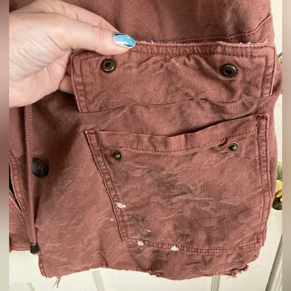 Free People Paint Splatter Jacquard Utility Jacket Rust Distressed M $186 - Picture 12 of 15